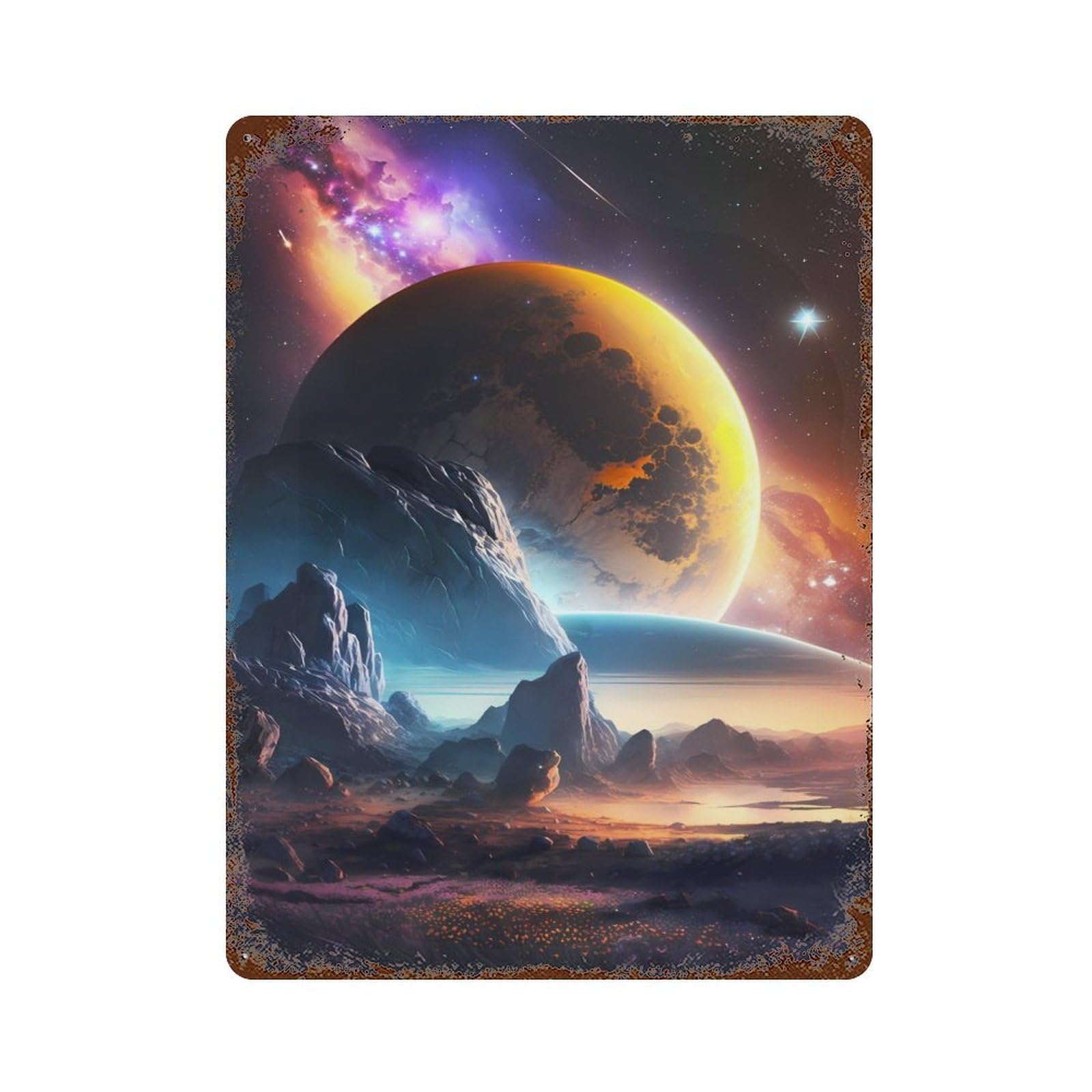 Fantasy Celestial Horizons 15.7"x11.8" Vintage Rust Metal Sign, Shabby Chic Decor for Garage, Bar And Workshop Decor