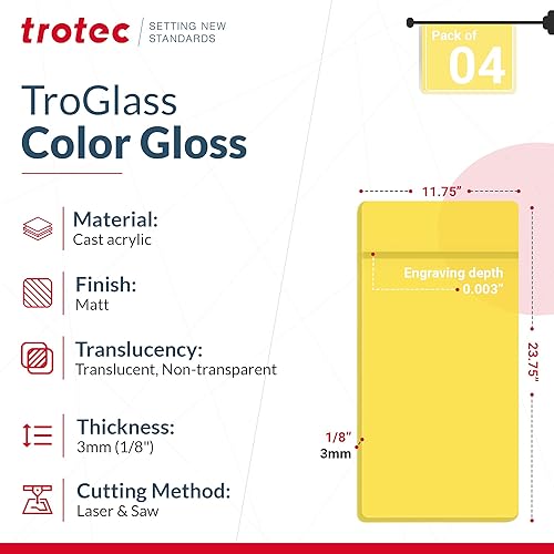 Miniatura 2 de Trotec  Hoja de plexiglás satinado translúcido  4 piezas  Mate  Amarillo translúcido  23.75 x 11.75 x 18 pulgadas  Acrílico no reflectante para