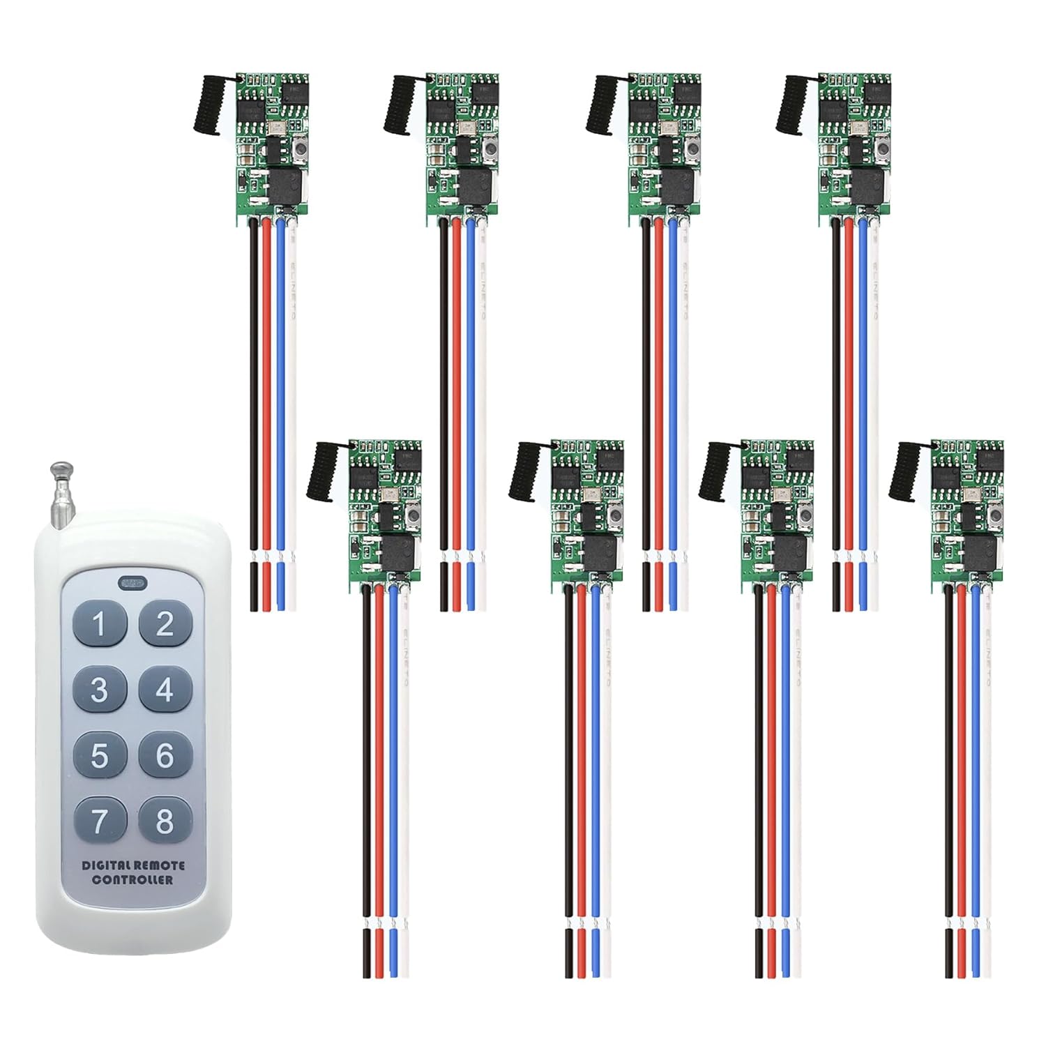 DC12V Mini Remote Control Switch 8 Channel Single Channel Wireless Switch DC 5V/12V/24V/3A Mini RF Switchs 164-Foot Remote Control Range Suitable for Wall Lights, LED Lights etc (8 Way)
