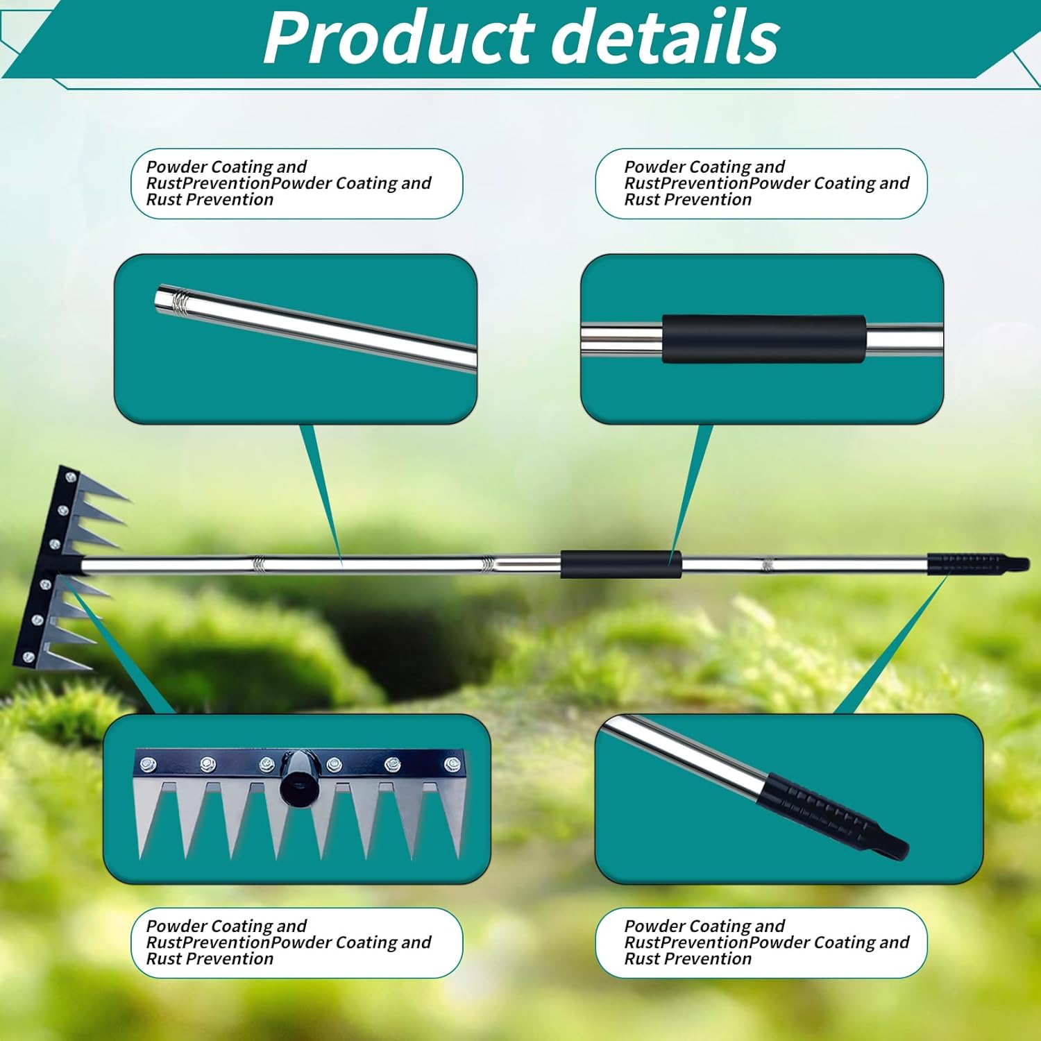 Upgraded 8 Tines Stainless Steel Weeding Tool, Thickened Version Manual Weeder Rake, Weeder Rakes with Adjustable Length Handle(31"-63") for Weeding Loosen The Soil and Collect Fallen
