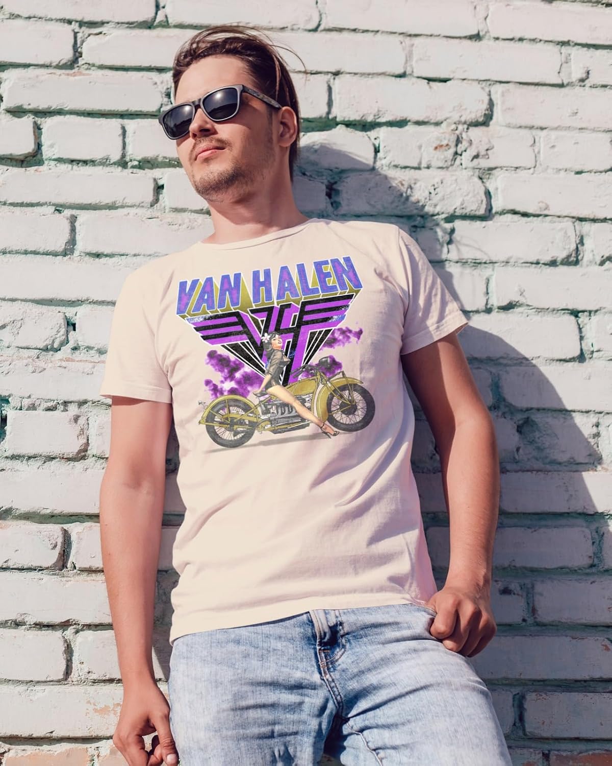 2Bhip Van Halen Motorcycle Pin Up Logo Distressed Vintage Style T Shirt image 5