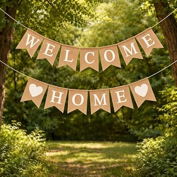 Welcome Home Burlap Banner for Welcome Home Party Decorations