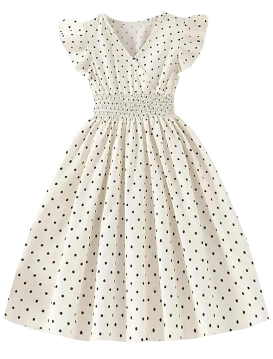 Niren Enterprise Girls Polka Dot Flutter Sleeve Smocked Waist Summer Party Frock Dress - Review, Price and Buying Guide