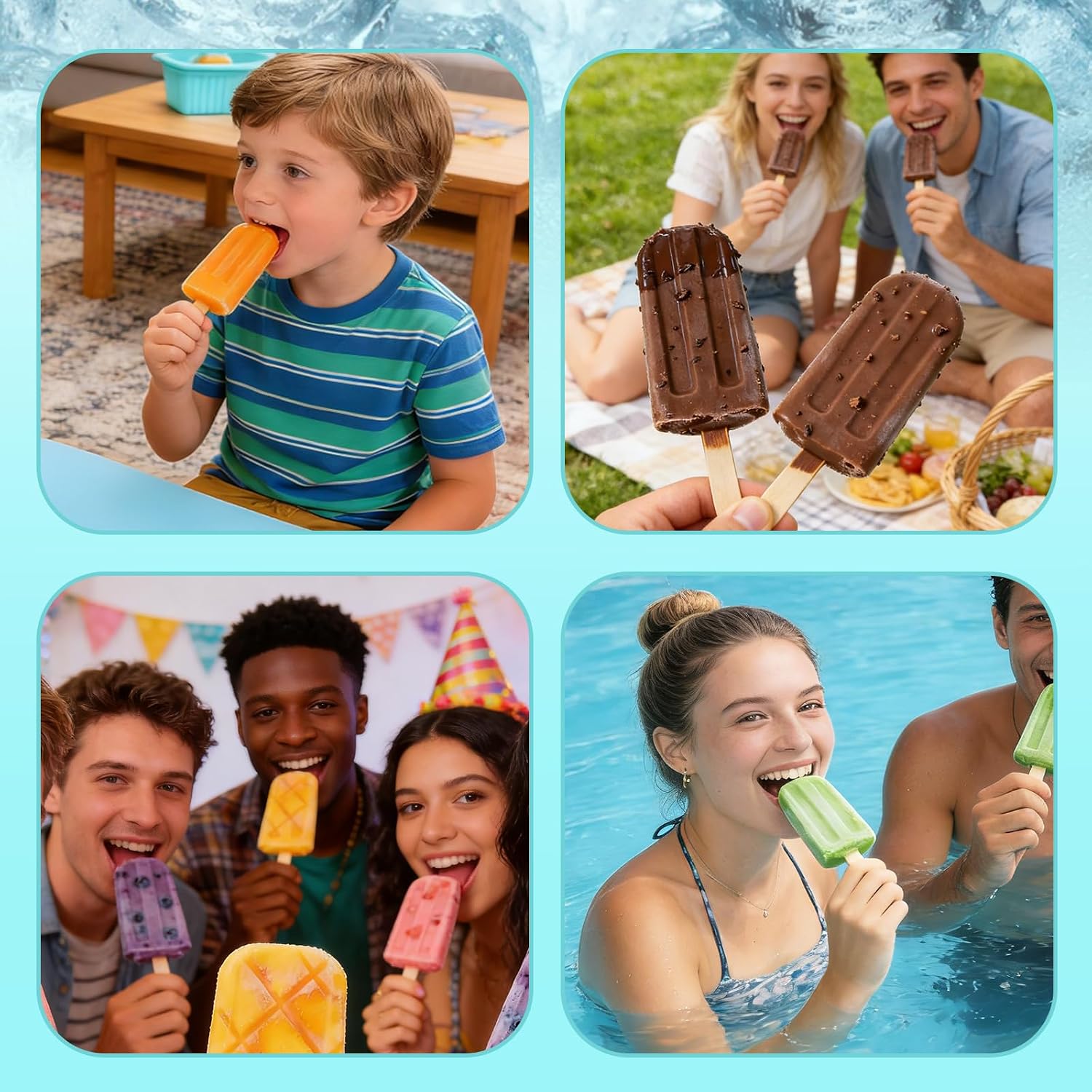12 Pieces Silicone Popsicles Molds, Reusable Popsicle Maker Holder
