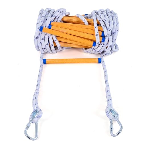Rope Ladder,49.2 Feet Emergency Fire Escape Ladder Flame Resistant,Safety Balcony Fire Ladder with Hooks,Fast to Deploy Portable and Reusable 5 Story,Weight Capacity up to 2000 Pounds