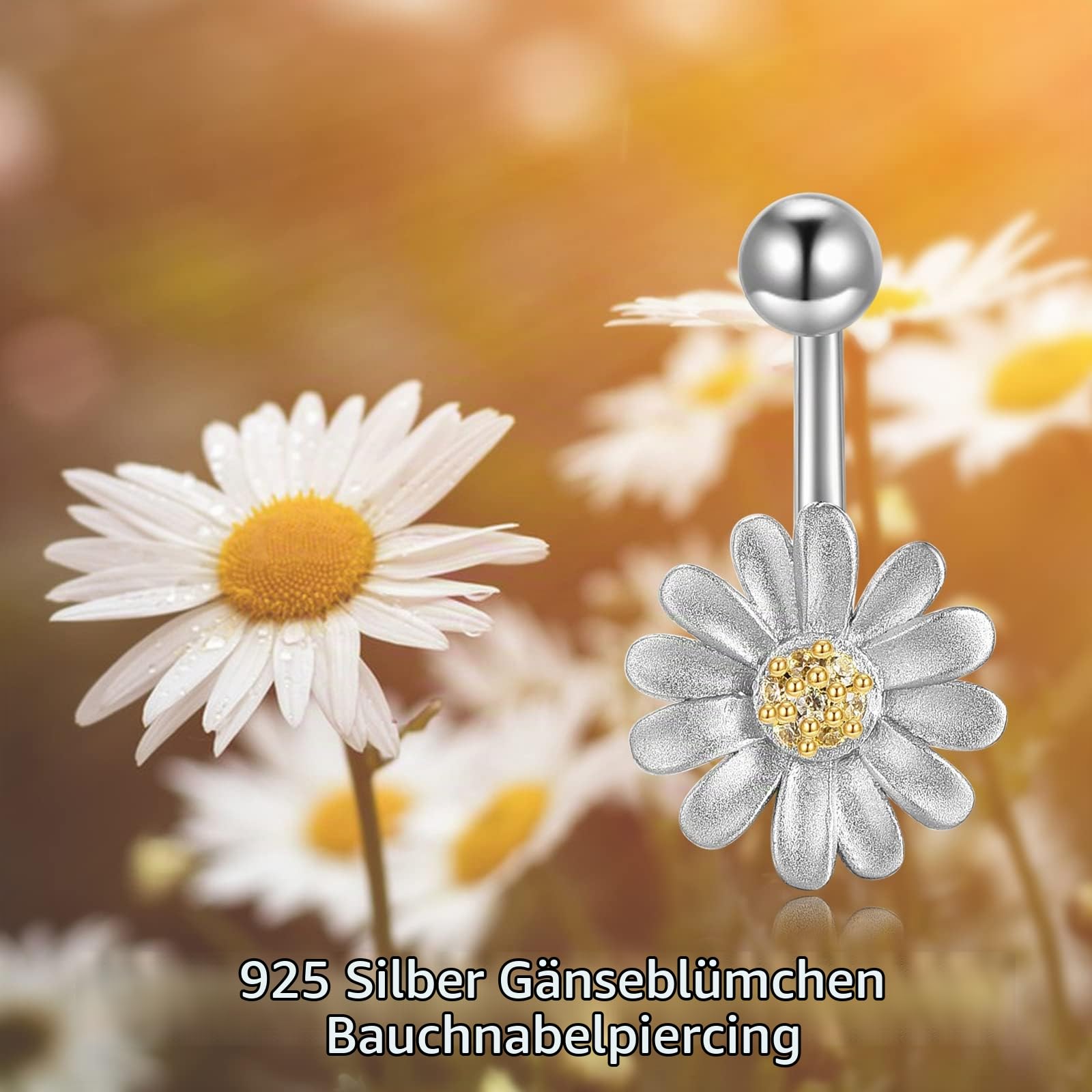 YFN Sterling Silber Gänseblümchen/Schmetterlinge/Sonnenblumen/Bienen Bauchnabel Ringe Blume Piercing-Schmuck für Frauen Mädchen Hypoallergen