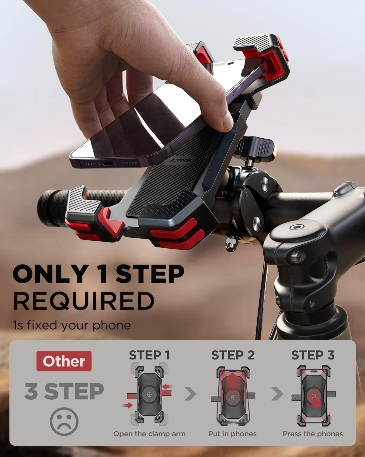 JOYROOM Motorcycle Phone Mount, [Fastest Visualize Lock][150mph Wind Anti-Shake] Bike Phone Holder with Easy Install Handlebar Clamp, fits for Bicycle Scooter ATV/UTV, Fit for iPhone & All Phones