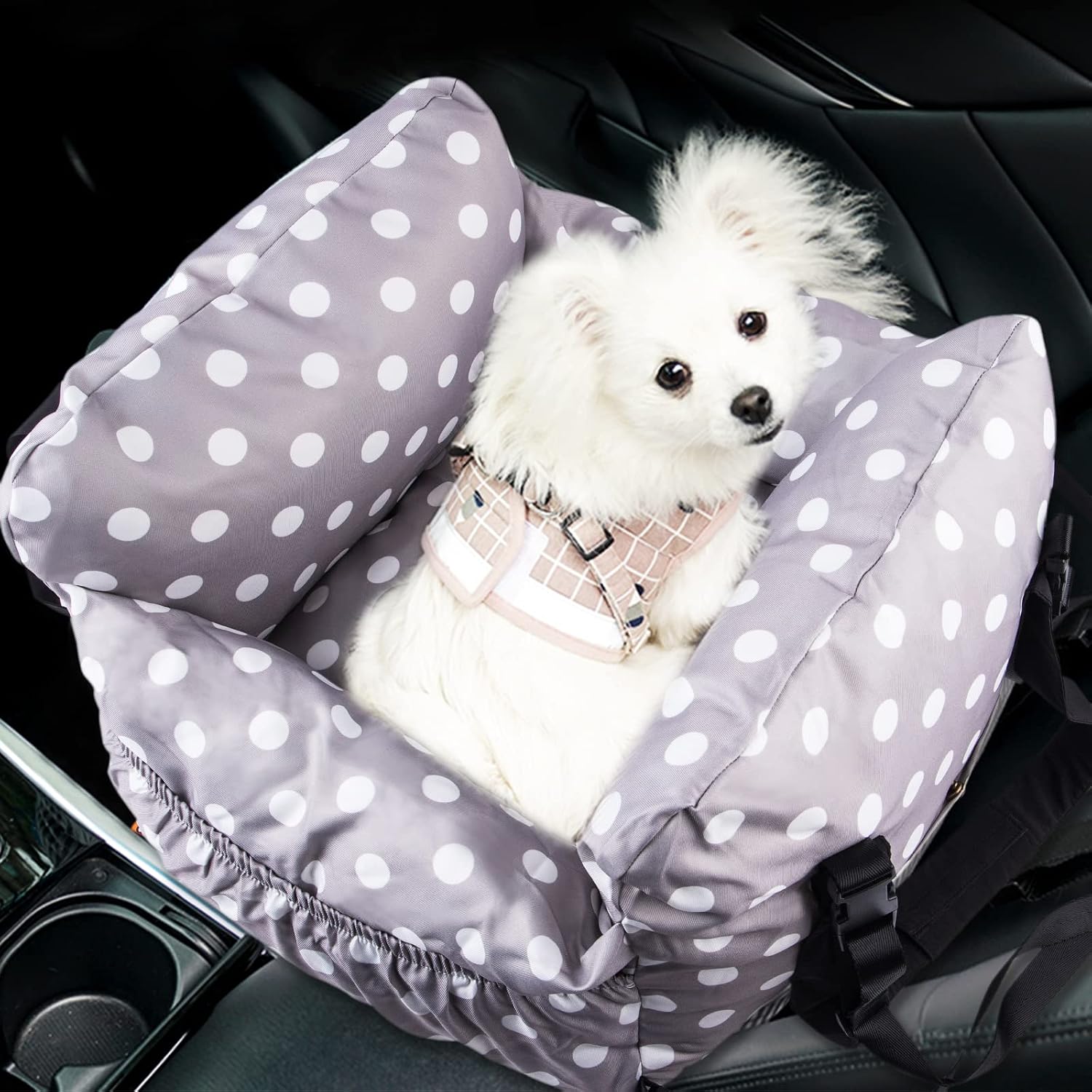 XIDAJIE Small Dog Cat Booster Seat, 2-in-1 Removable Car Seat & Car Carrier Bed with Storage Pocket and Seatbelt, Non-Slip Pet Car Seat…