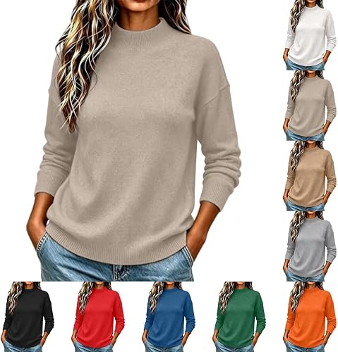 Roll Neck Sweater Women Long Sleeve Soft Knit Pullover Base Layer Top | Womens Wool Blend Sweater Long Sleeve Soft Knit Pullover Lightweight Business Casual Fall Fashion Clothing