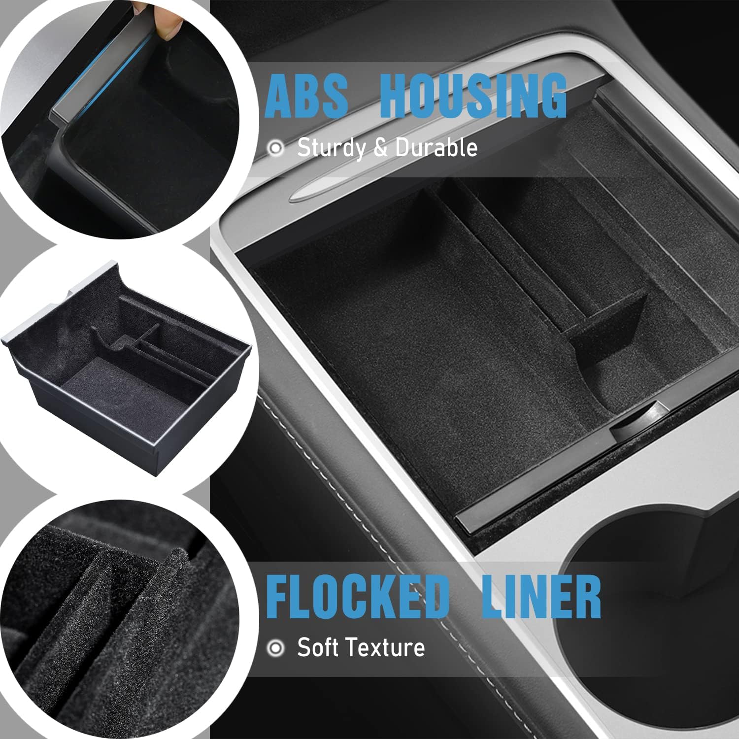 DIBMS Center Console Organizer Tray Compatible with 2021 2022 2023 Tesla Model 3 Model Y Armrest Hidden Cubby Drawer Storage Box Container Tesla Model 3 Model Y Accessories Flocked ABS Material