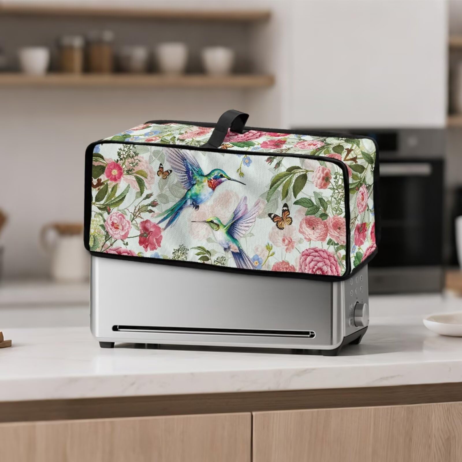 ZDCUSTOM Pink Flower Hummingbird 2 Slice Long Slot Toaster Cover Kitchen Small Appliance Cover Dust Protection Universal Fit Slim Toaster Housewarming Gifts