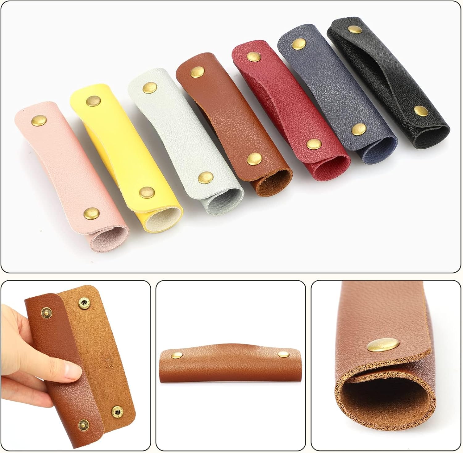 IUAQDP 2 Pieces Leather Luggage Bag Handle Wraps Handbag Handle Grip Protectors, Soft Purse Strap Cover Pad with Brass Clasps for Wallet Tote Bag Suitcase Travel Bag Shopping Bag, Black, 5.12 x 4.13IN