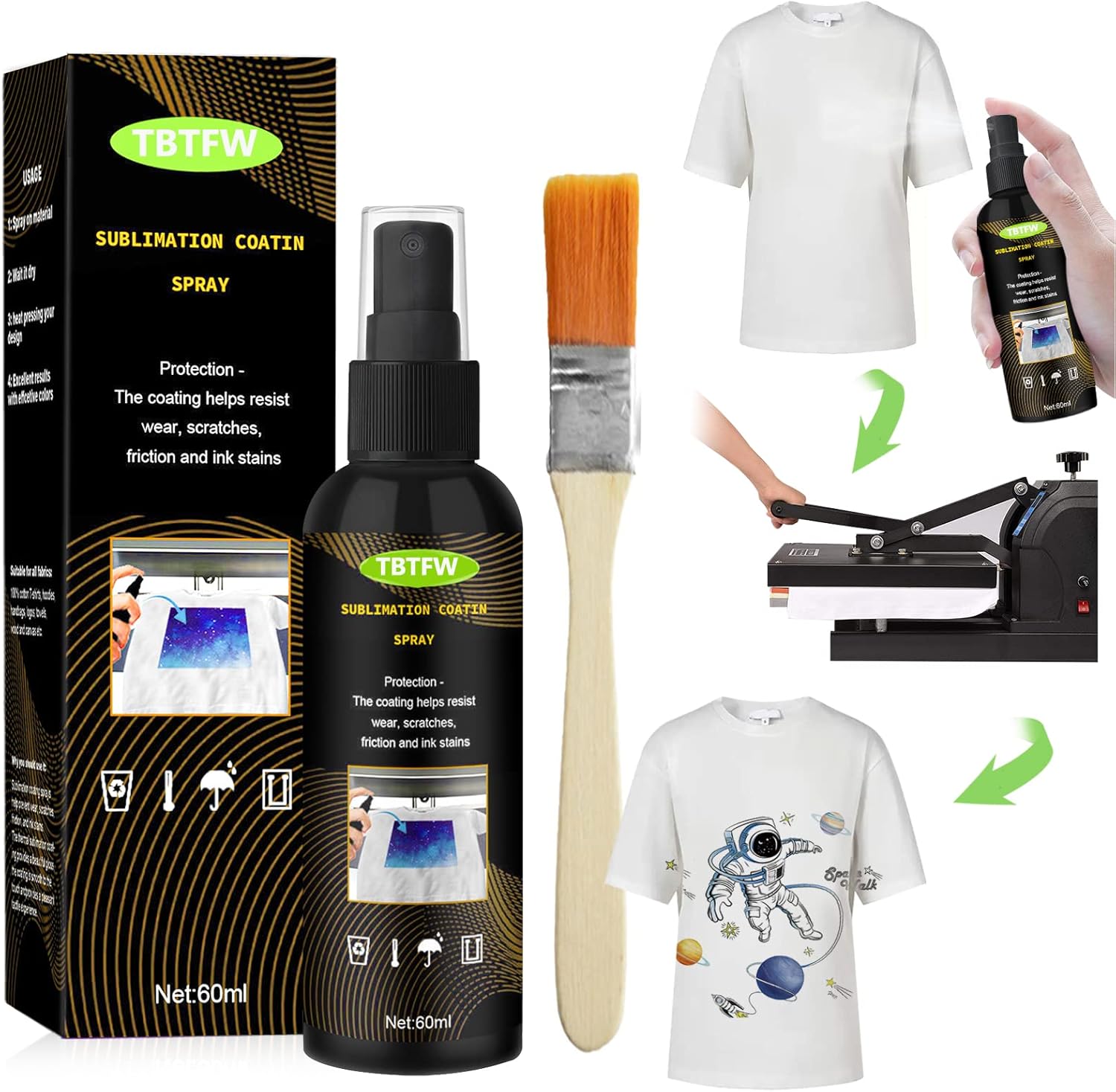 Sublimation Spray, Sublimation Spray for Cotton Shirts with Brushes, Sublimation