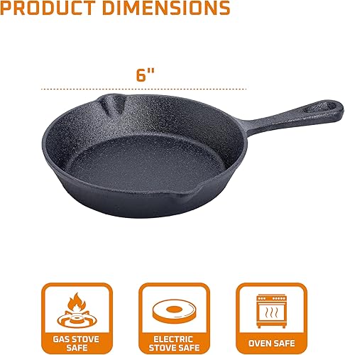 Miniatura 31 de Bruntmor Sartén de hierro fundido pre-sazonado rojo de 12 pulgadas, sartén de hierro fundido segura para horno de 12 pulgadas, juego de sartenes