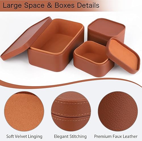 Miniatura 4 de HofferRuffer Cajas de almacenamiento decorativas de piel sintética, cestas de almacenamiento a prueba de polvo con tapas y bandejas, contenedores de