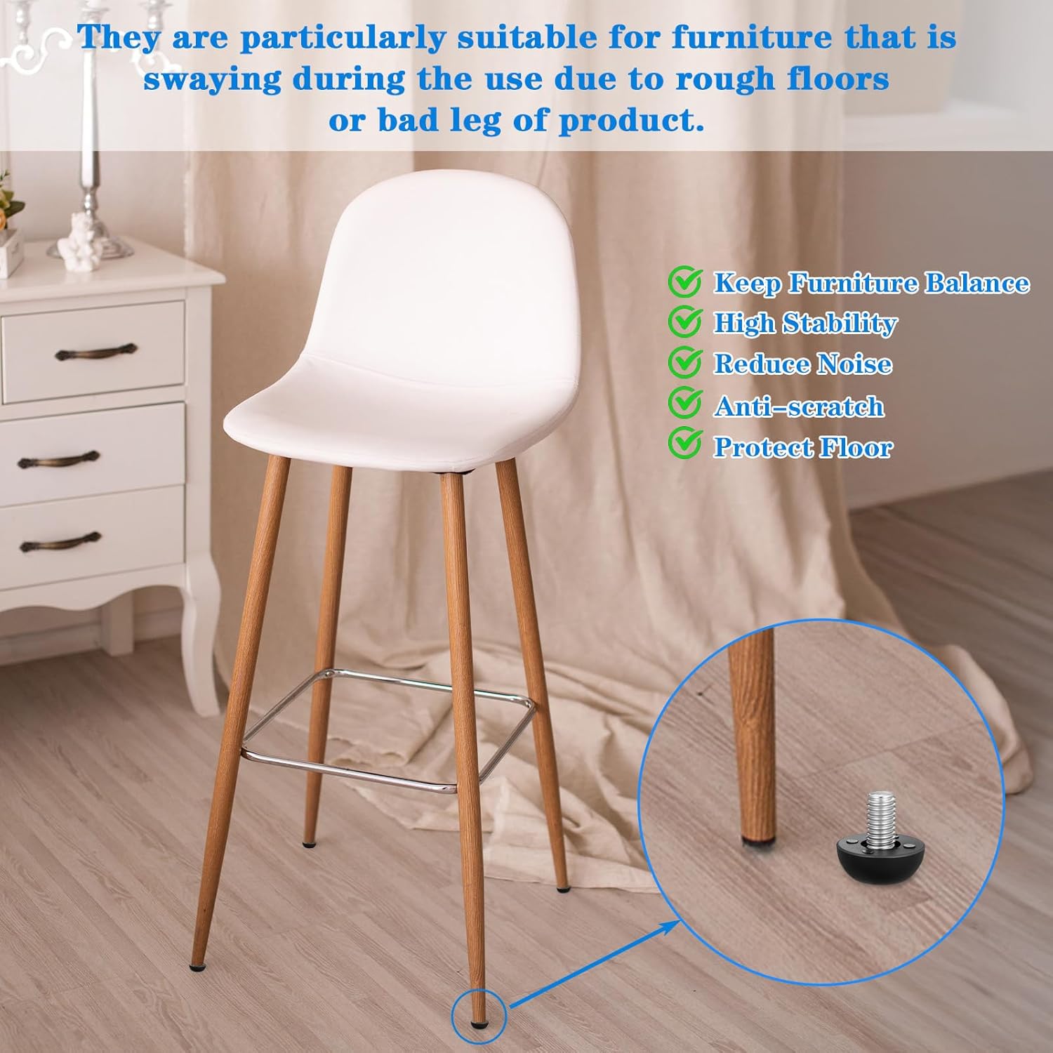 24 PCS M8 Furniture Leg Levelers - Stainless Steel & PP Table Levelers Adjustable, Table Feet Screw On Design, Furniture Leveling Feet for Wobbly Tables, Desks, Cabinets (M8 Thread)