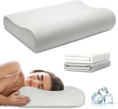 urnexttour Almohadas de espuma viscoelástica de contorno para dormir, almohada cervical tamaño estándar para aliviar el dolor de cuello, almohada de