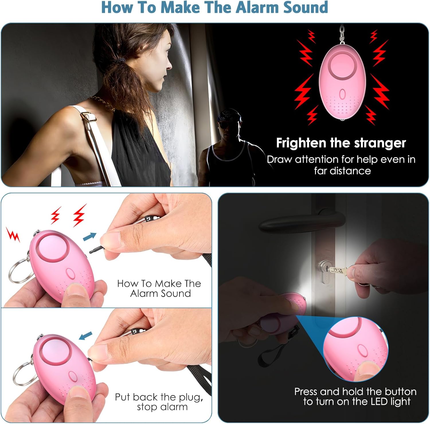 Upgraded Safety Keychain Set for Women, Wristlet Strap Keychain with Personal Alarms, Mirror, Pom Pom, etc. (18PCS) - Image 2