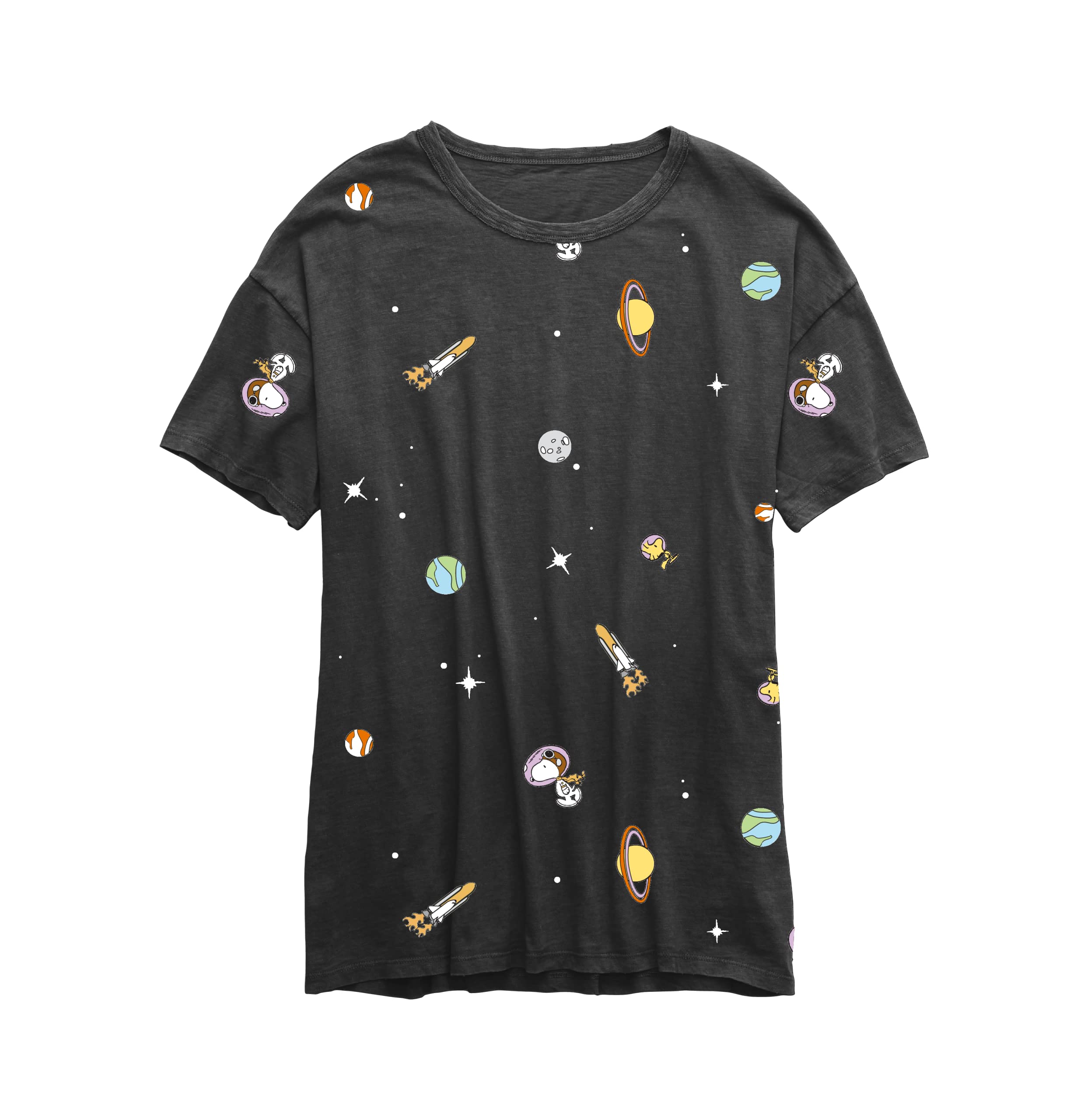 Isaac Morris LimitedPeanuts Snoopy and Woodstock Space All Over Print T-Shirts for Juniors, Shirts for Women