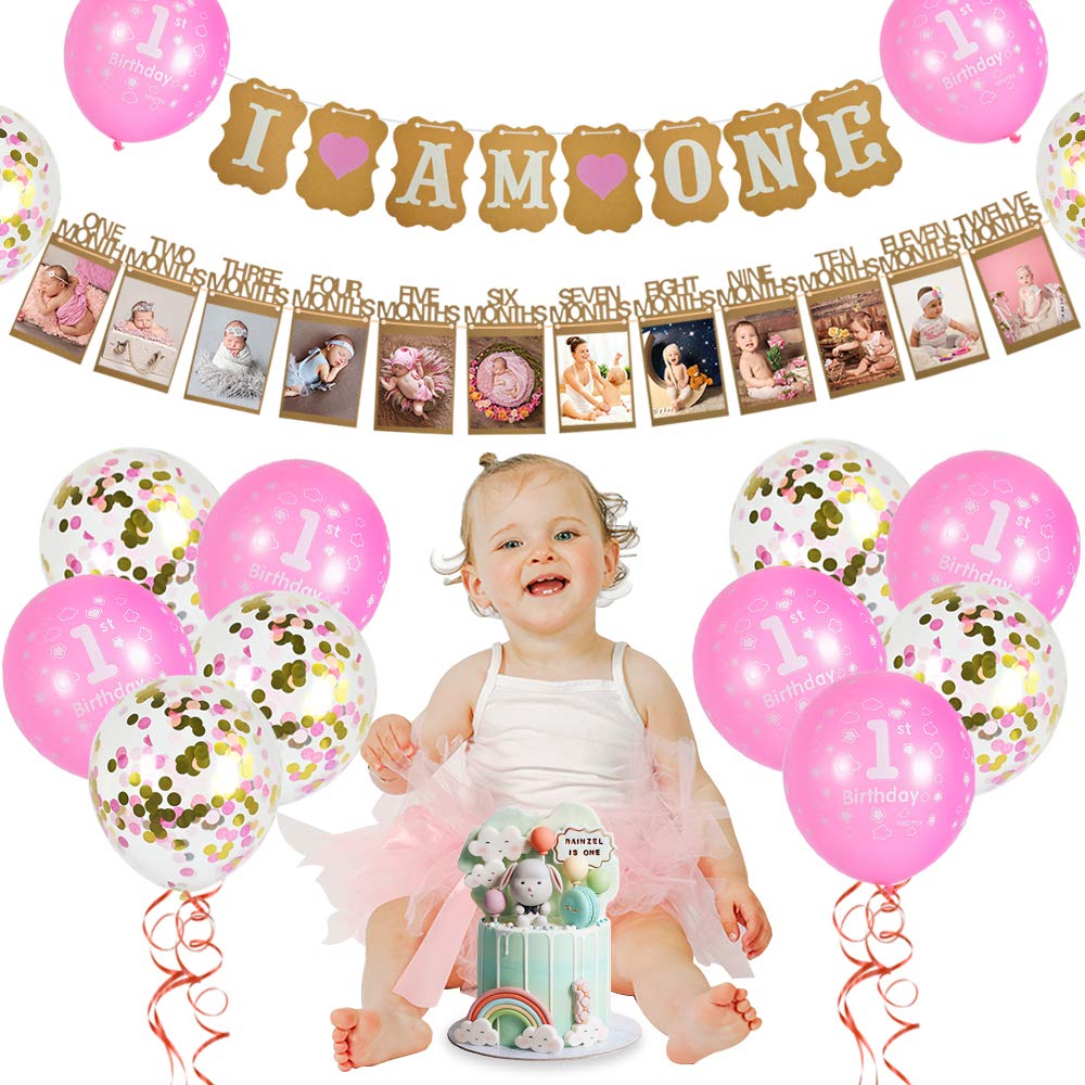 40Pcs 1st Birthday Girl Decorations, Pink Birthday Party Supplies Baby ...
