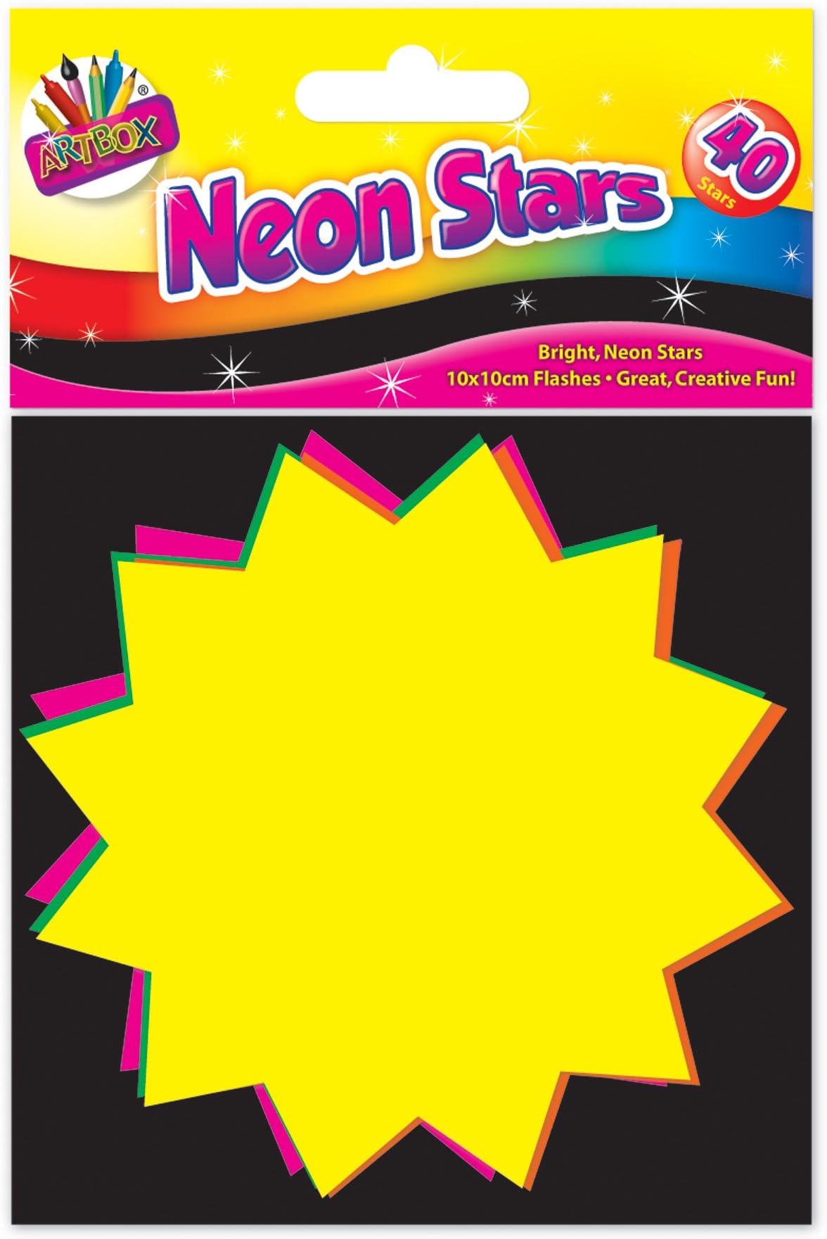 THE ART BOXARTBOX 10x10cm Fluorescent Stars (Pack of 40), Assorted, 6219