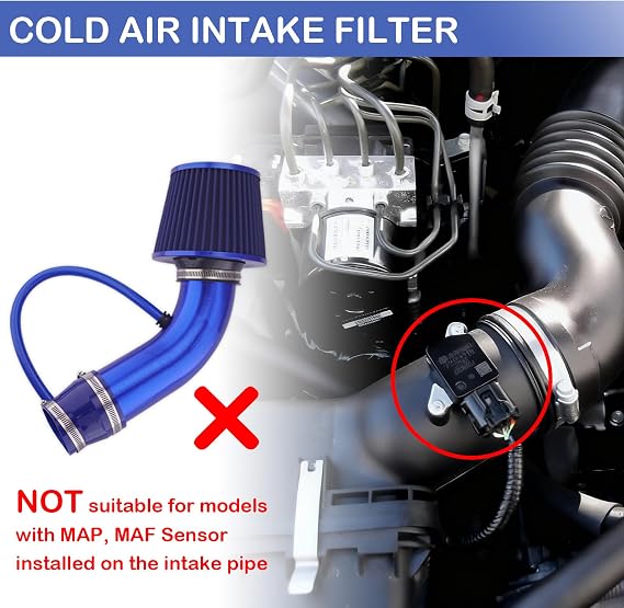 Universal Cold Air Intake Kit 3 76mm Cone Alumimum Air Filter Car Induction Kit for Cars Mods and Racing Performance Air Filter Enhancements，Air Purifier Filter for My Car (Blue)