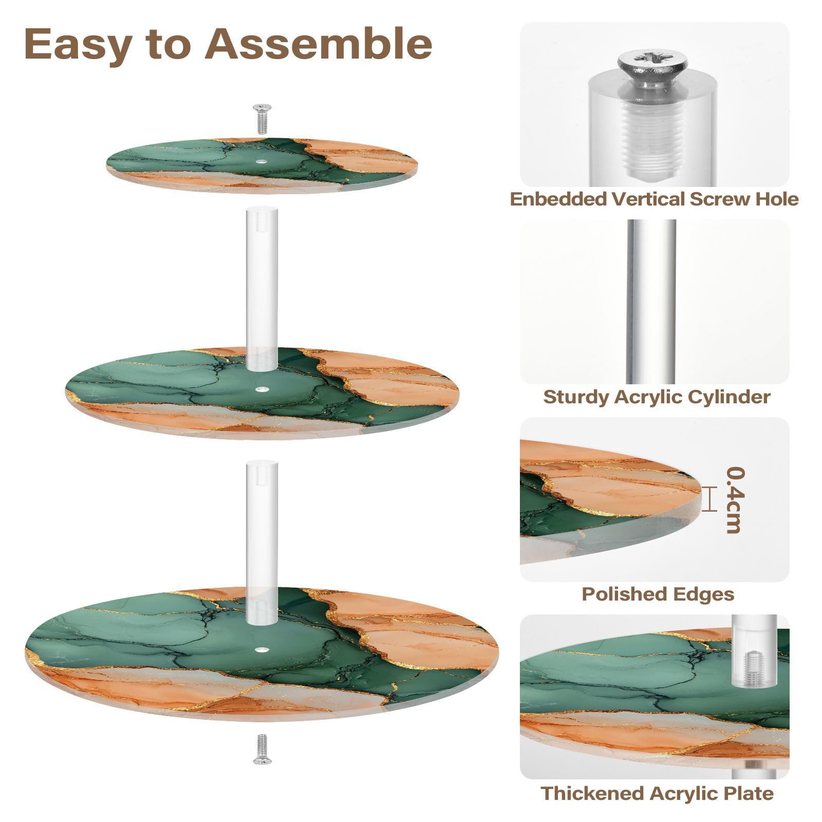 Zathe Marble Terracotta Green Transparent Tray Acrylic Spill-Proof Three-Layer Display Trays Dressing Room