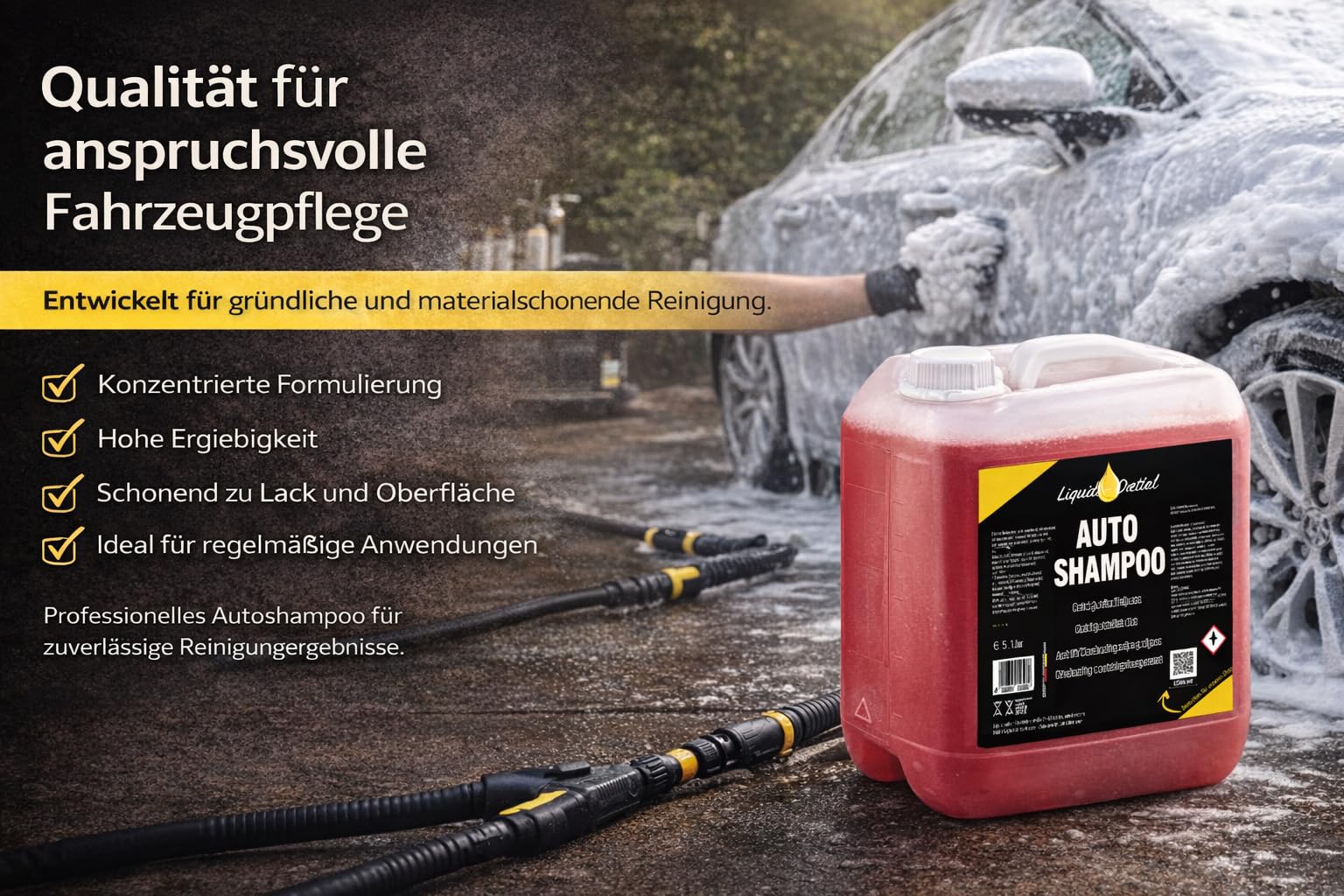 Liquid Outlet Autoshampoo 4x 5L – Hochkonzentriertes Auto Shampoo mit Kirschduft & Nanotechnologie – Lackschonendes Autowaschmittel & Schaumreiniger – Made in Germany