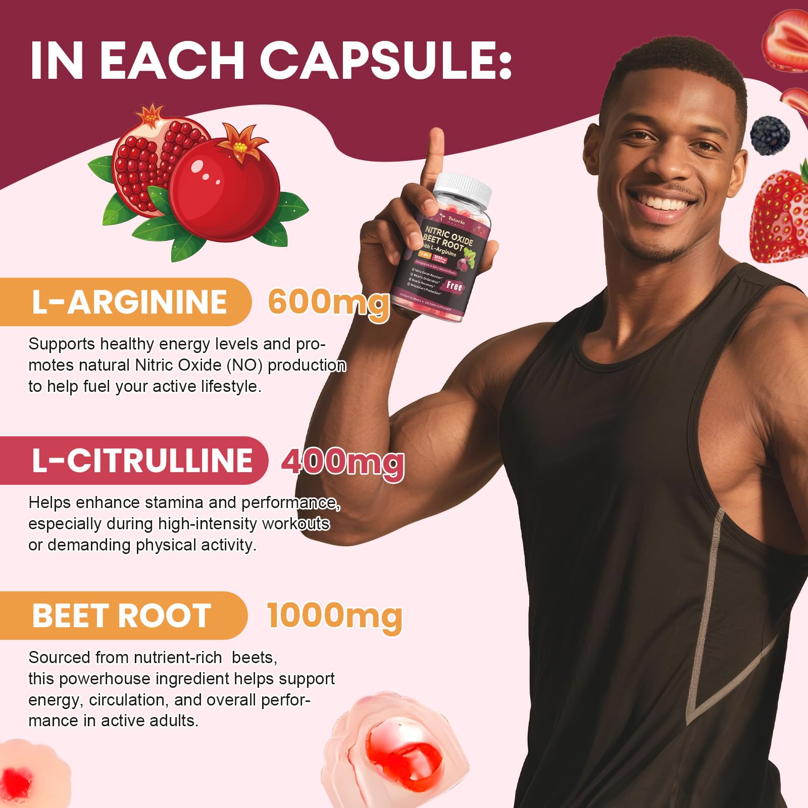 (2 Packs) Beet Root Gummies 3050MG - Nitric Oxide Booster with Grape Seed, Pomegranate - Beetroot Supplement for Blood Pressure & Cardiovascular Support, Heart Health, Circulation, Vegan, Sugar Free — Amazon image 4
