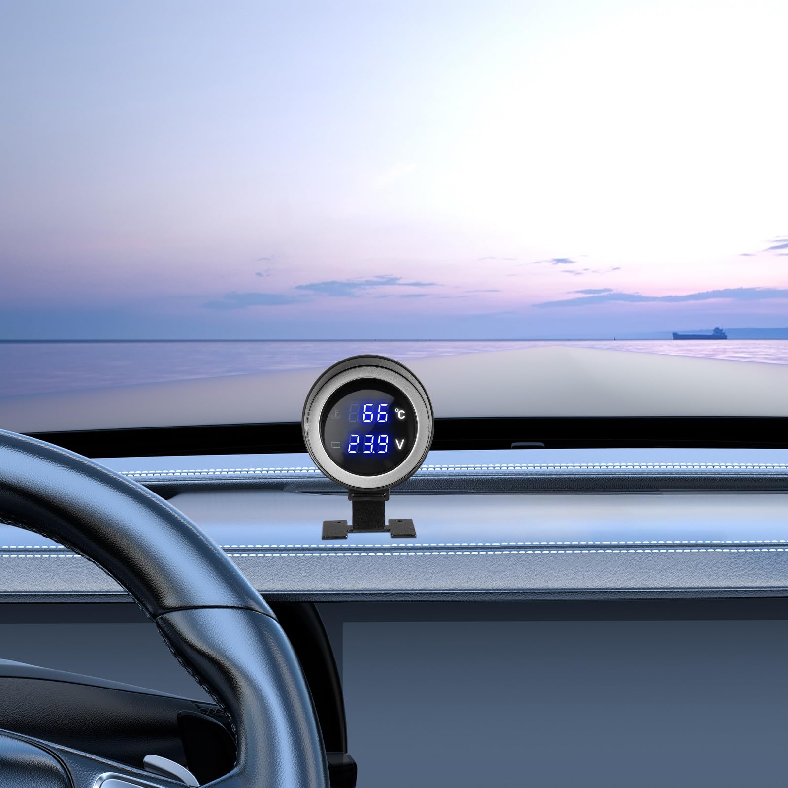 Manometro Temperatura Acqua per Auto con Doppio Monitoraggio e Compatibilità Ampia di Tensione, Kit Misurazione Temperatura Acqua Auto con Adattatore in Lega di Alluminio per DIY
