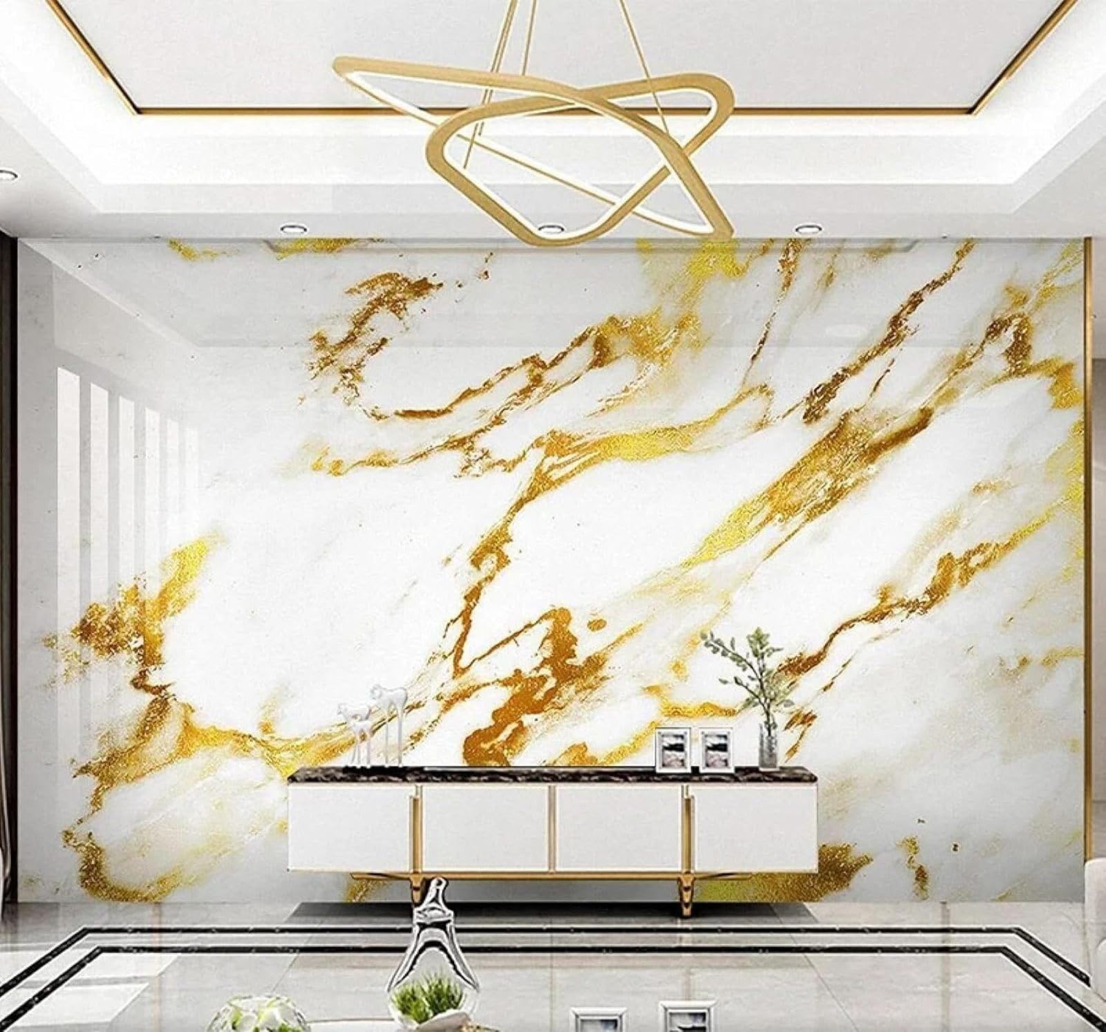 Xlming 430Cm×300Cm(B×H) Abstract Gold Pattern Marble Effect Art 3D Wallpaper Luxury Home Dining Decor Paste Sofa Living Room The Wall For Bedroom Mural-430Cm×300Cm