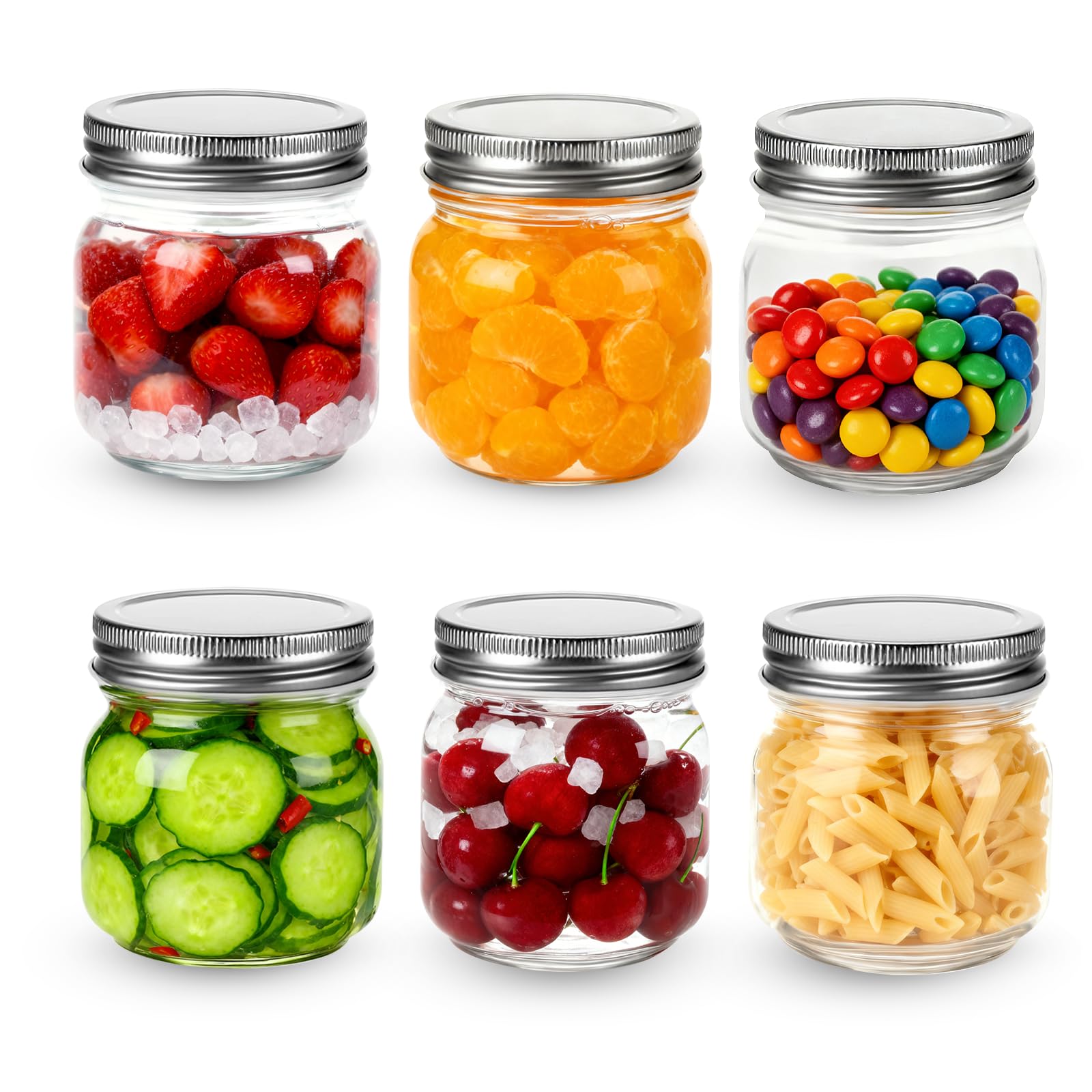 Alitree 6 Stück Mason Jar mit Schraubdeckel, 250 ml Marmeladengläser, Sturzglas, für Hausgemachte Marmelade, Overnight Oats, Einmachen, Aufbewahren, Fermentieren von Lebensmitteln