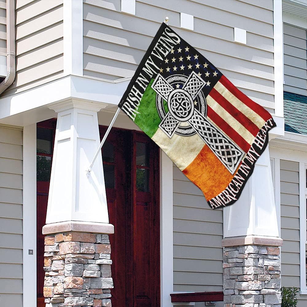 Flags-Irish In My Veins - American In My Heart Flag, House Flag (29.5" x 39.5")-USA House Garden Flags Premium Polyester-Decorative Outdoor Flags