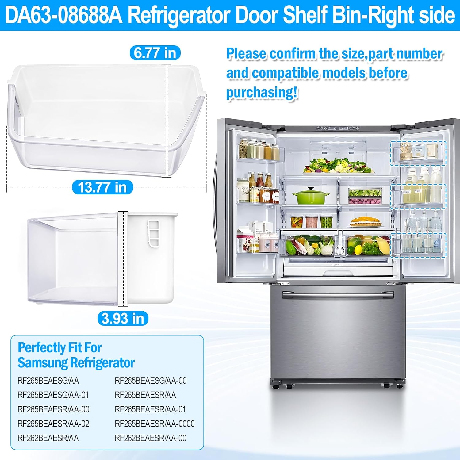 DA63-08688A DA97-17255A RF265BEAESR Door Shelf Bin For Samsung Refrigerator