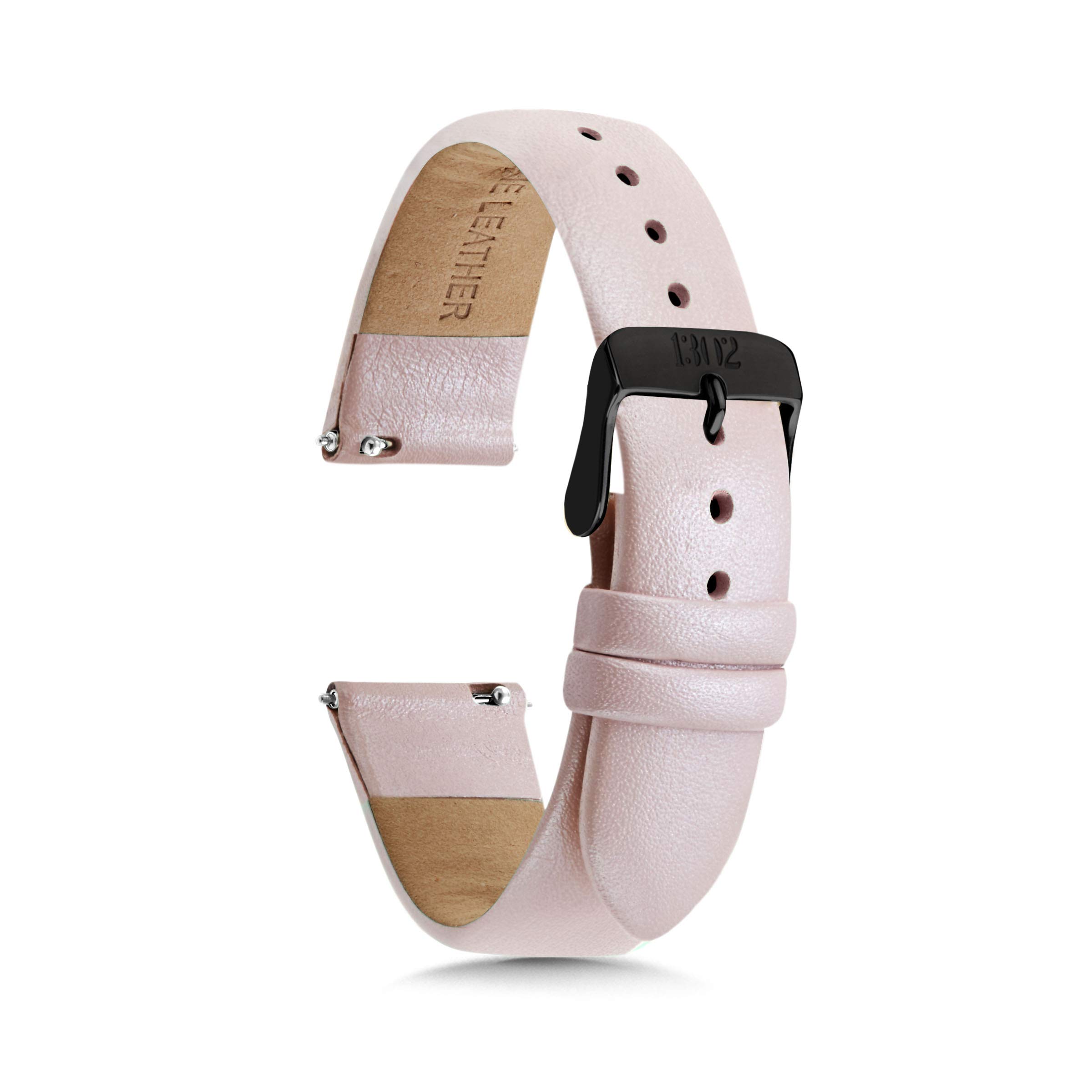 18mm Women's Watch Bands, 14mm Watch Bands, 16mm Watch Bands, 20mm Women's Leather Watch Bands, Easy Interchangeable Watch Band, Quick Release, Fits Many Brands (14mm, Pink Shimmer / Black Buckle)