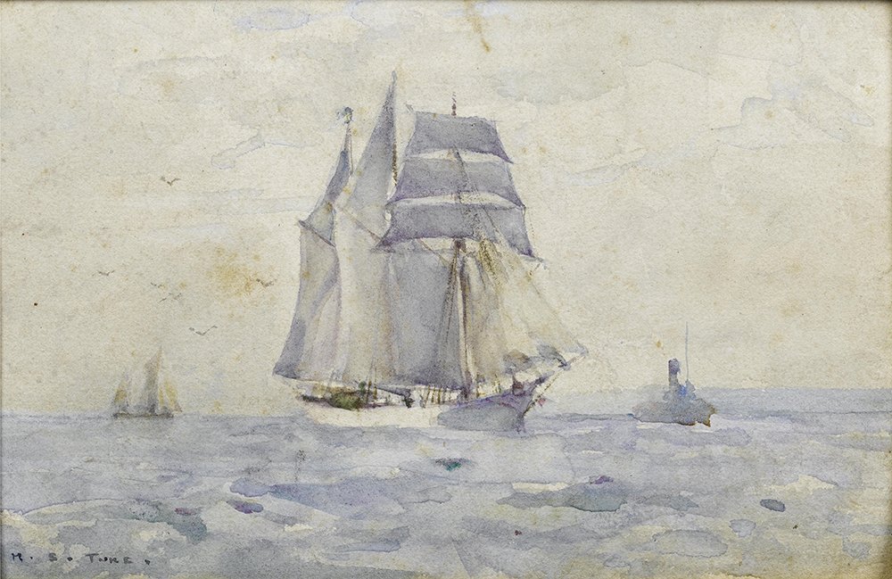A Three masted Topsail Schooner Henry Scott Tuke grand tableau