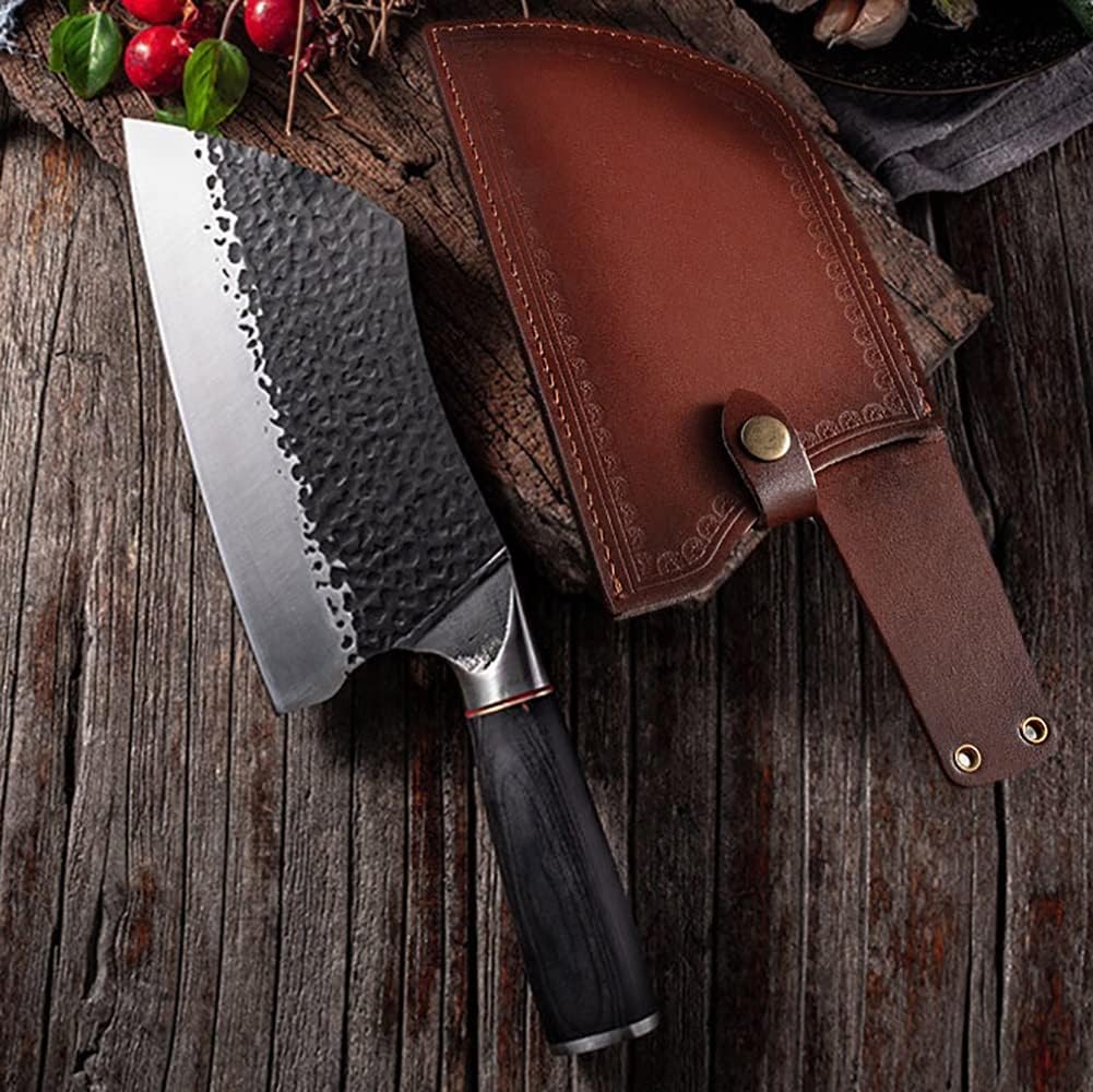 Meat cleaver, 7.5inch Kitchen Butcher Knife Stainless Steel Cooking Meat Fish Sushi Knife Fruit Vegetables Cutting Cleaver Serbian & Covers SET Cleaver Knife