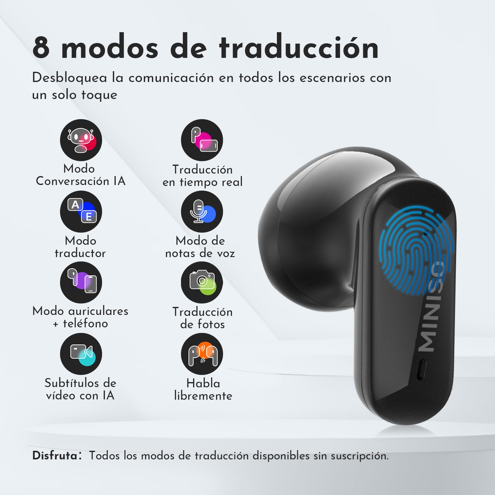 MINISO MS119 Auriculares Traductor en Tiempo Real,Auriculares Traductores Simultaneos IA 3 en 1, 165 Idiomas y 9 Modos de Traducción, Bluetooth 6.0, 48H de Autonomía para Viajes, Negocios y Estudios