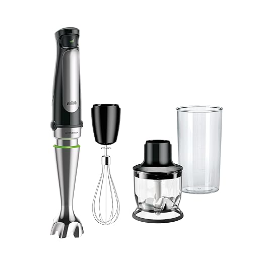 Braun Hogar Batidora de mano, 1000W (3 accesorios, minipicadora 350ml, varillas, vaso medidor 600ml), velocidad automática, tecnología Active Blade, 1000 W, 600 milliliters, Acrylic, No Color