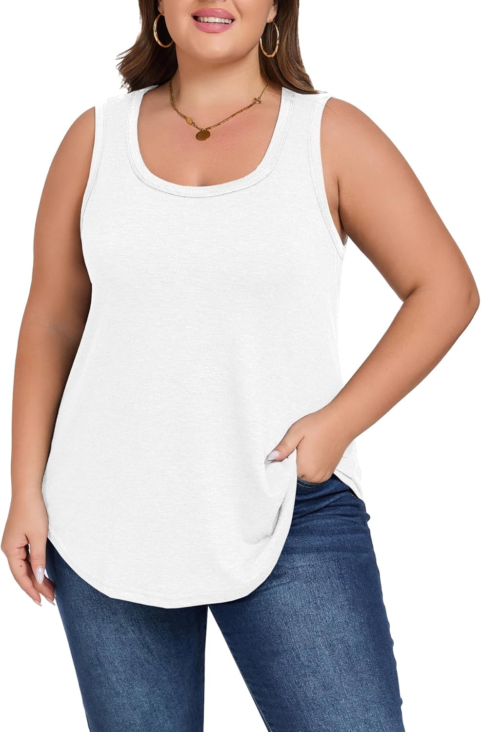Women's Loose Fit Plus Size Tank Tops Scoop Neck Trendy Sleeveless Tops Summer Casual Flowy Clothes Outfit XL - 5XL