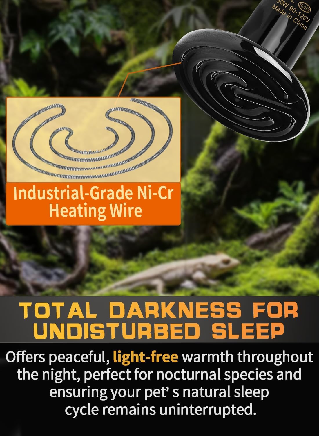50W 2 Pack Ceramic Heat Lamp,Black Infrared Bulb Emitter Lamp for Pet Coop Heater Reptile Chicken Lizard Turtle Brooder Bulb Temperature Adjustable No Harm No Light ETL Listed image 3