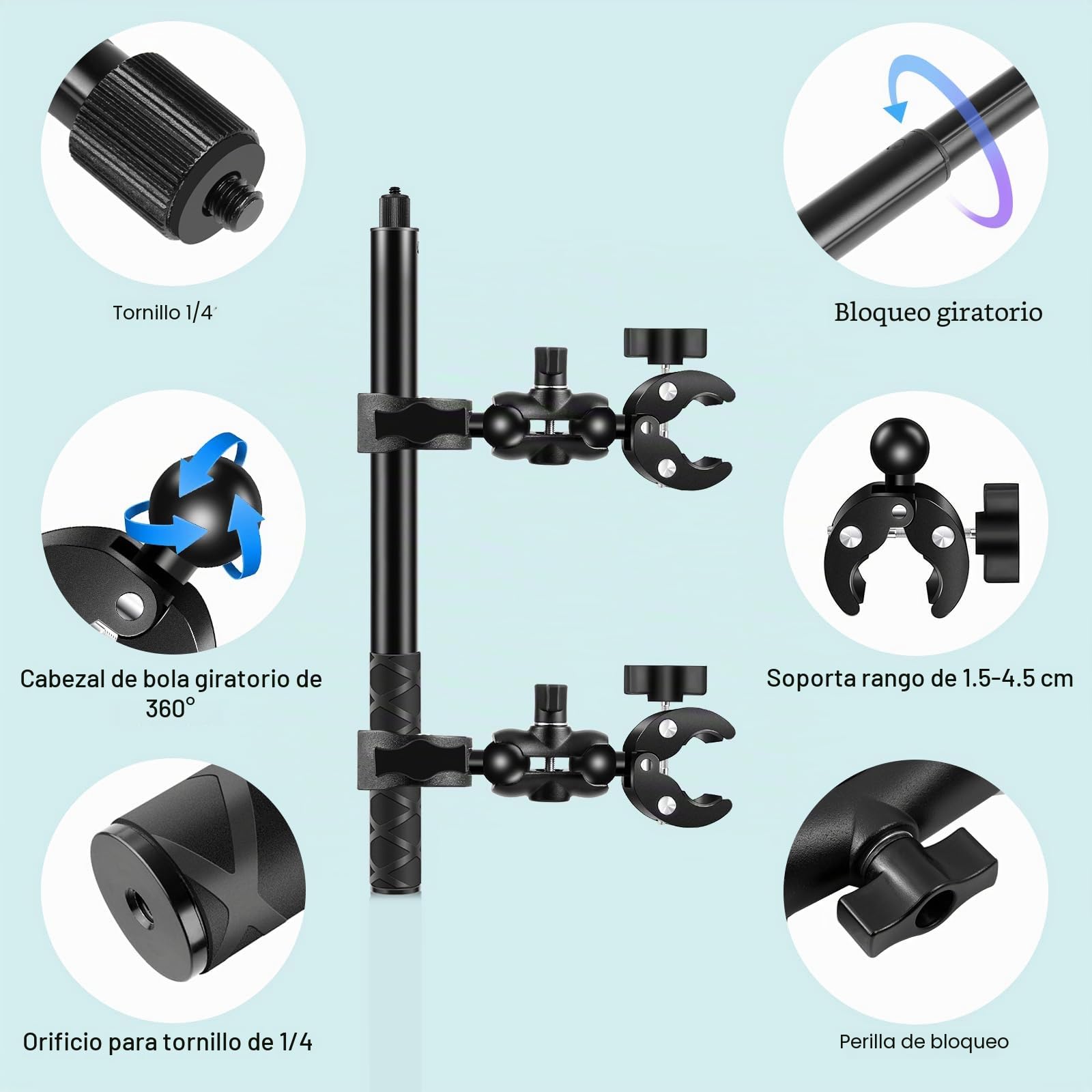 PULUZ Insta 360 motocicleta Kit de montaje 150 cm, Insta 360 montaje en tercera persona, motocicleta invisible selfie Stick Mount con 2 Super Abrazadera para Insta360 X5X4 X3 X2 one RS R ace