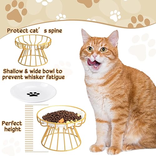 Miniatura 9 de Roshtia 4 juegos de cuencos elevados de cerámica para gatos con soporte de metal, platos aptos para lavavajillas, platos elevados antideslizantes
