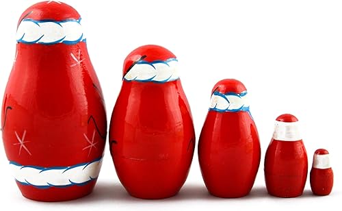 Miniatura 3 de Matryoshka Matreska Babuska Ruso Nesting Muñeca de madera Santa Claus Matrioshka 5 Pcs Apilamiento Pintado a mano Anidado Artesanía Matrioska