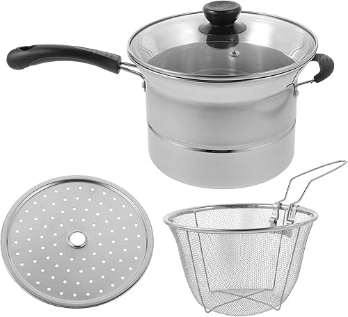 Kichvoe 1 juego de freidora de acero inoxidable sartén japonesa tempura sartén para freír pescado, camarones, pollo y papas fritas