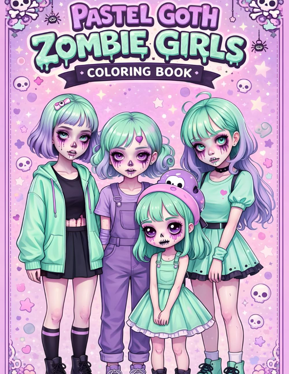 Pastel Goth Zombie Girls Coloring Book: Cute and Creepy Chibi Horror Adventures with Luna, Mimi, Trixie, and Bibi: 50 Unique Spooky Kawaii ... Stress Relief, Relaxation, and Halloween Fun