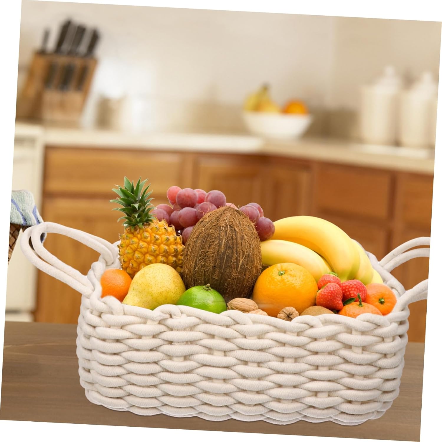 Decorative Cotton Woven Storage Basket Bin with Handle Large Nursery Organizer for Snacks Sundries Home Storage for Books Magazines Crafts and Laundry