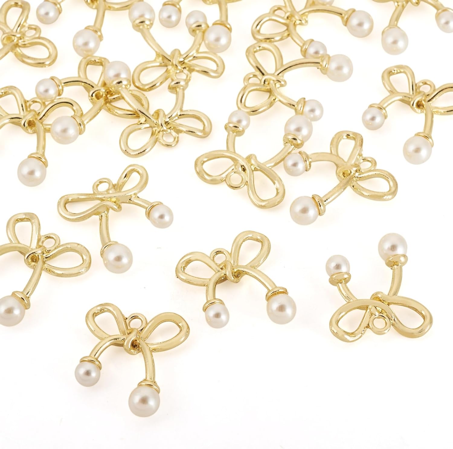 Cheriswelry 20Pcs Gold Plated Bowknot Charms Metal Alloy Bow Tie Pendants with Pearl Bead DIY Earrings Necklaces Charms 22.5x20mm for DIY Jewelry Making Earring Supplies - Image 7