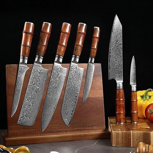 Miniatura 3 de Damasco - Juego de cuchillos de cocina de 7 piezas, cuchillo de chef de damasco, cuchillos de cocina profesionales, núcleo de acero VG-10, mango de
