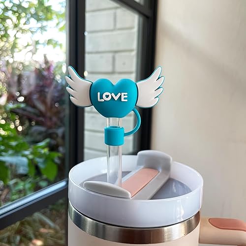 Miniatura 5 de 6 tapas de popote para copa Stanley, diseño de corazón de silicona para vaso Stanley de 30 y 40 onzas con asa, puntas de popote reutilizables a
